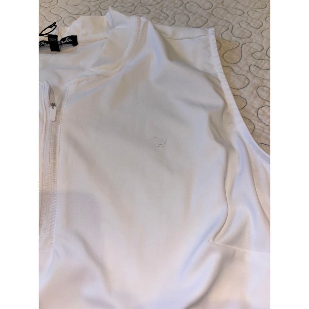 Bad Birdie Womens Sleeveless Golf Polo Shirt White Quarter Zip Mock Neck XL - Picture 3 of 5